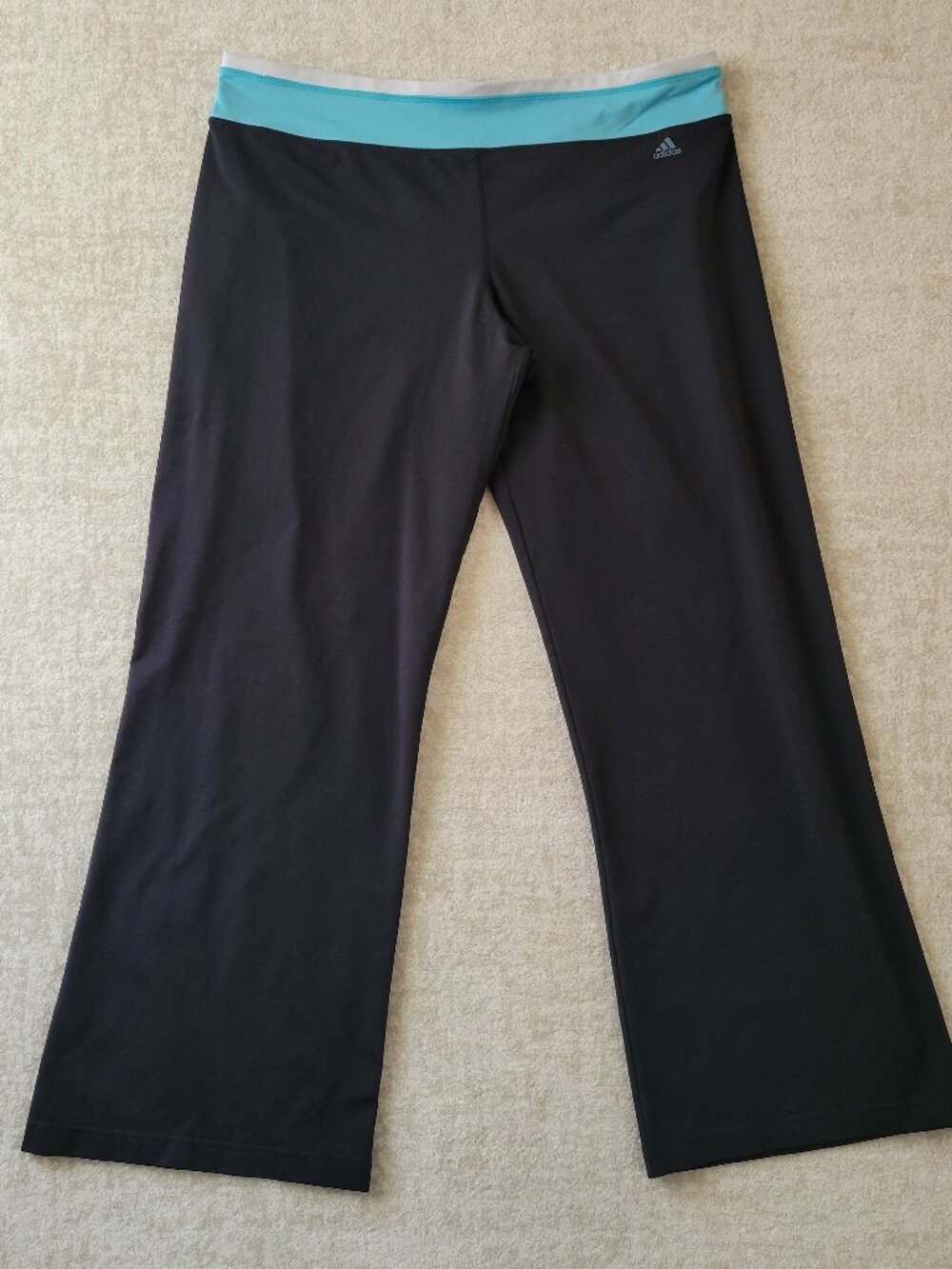 Adidas Mid Rise Flared Yoga Pant XL Womens Black Turquoise Plus Size Activewear